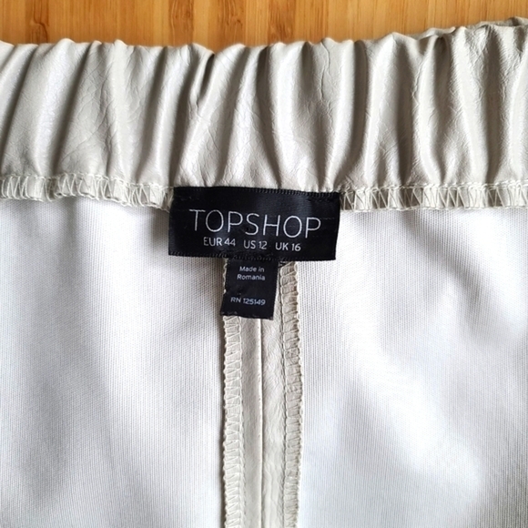 Topshop Faux Leather Midi Skirt Size 12 Grey Elastic Waist - Picture 3 of 6